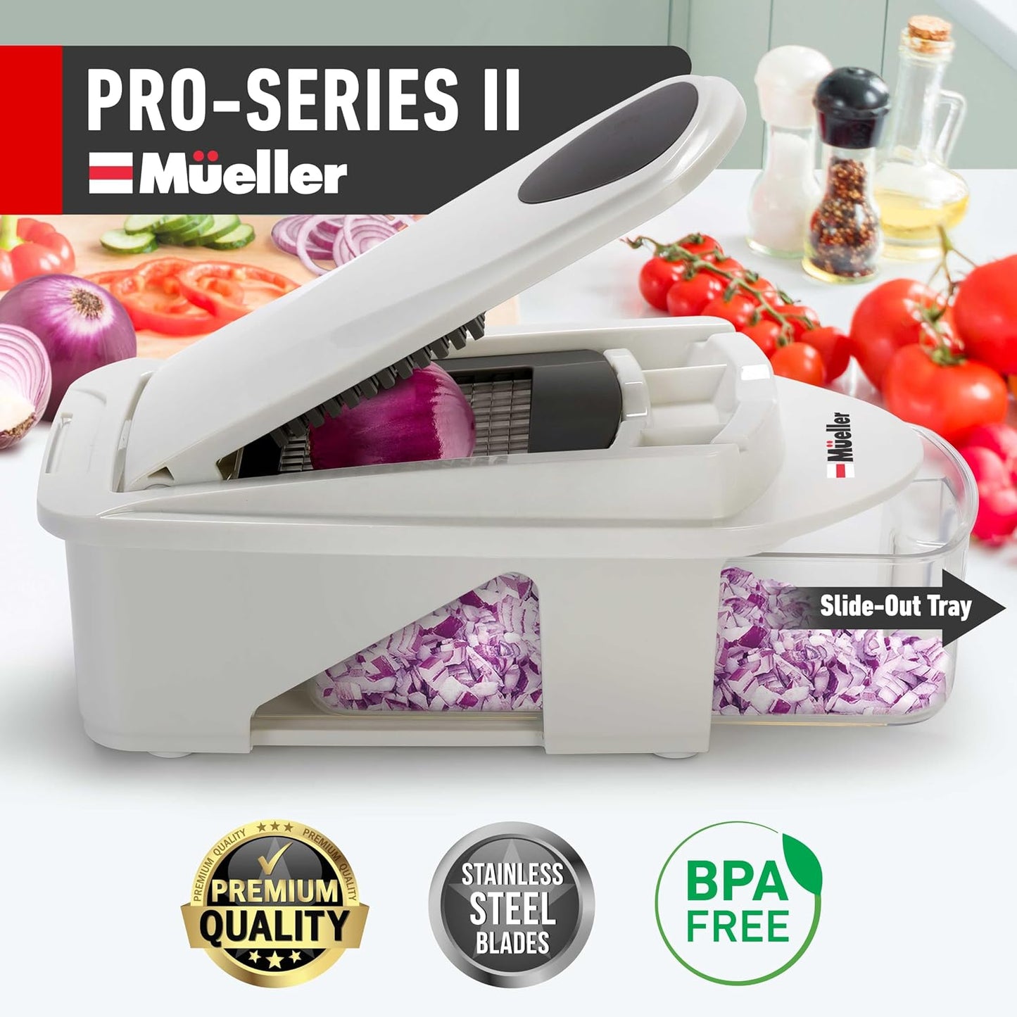 Mueller The Real Original Pro Vegetable Chopper & Mandoline Slicer, 10-in-1 | since 2013, 8 Blade Food Veggie Chopper, Onion Vegetable Cutter with Container, Kitchen Gadgets & Essentials