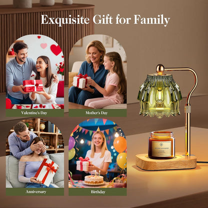Candle Warmer Lamp with Timer Dimmer, Modern Wax Warmer for Scented Wax Jar Candle Warmer with 2 Bulbs, Adjustable Height Glass Lamp for Gifts for Women, Home Decor, Gold Amber