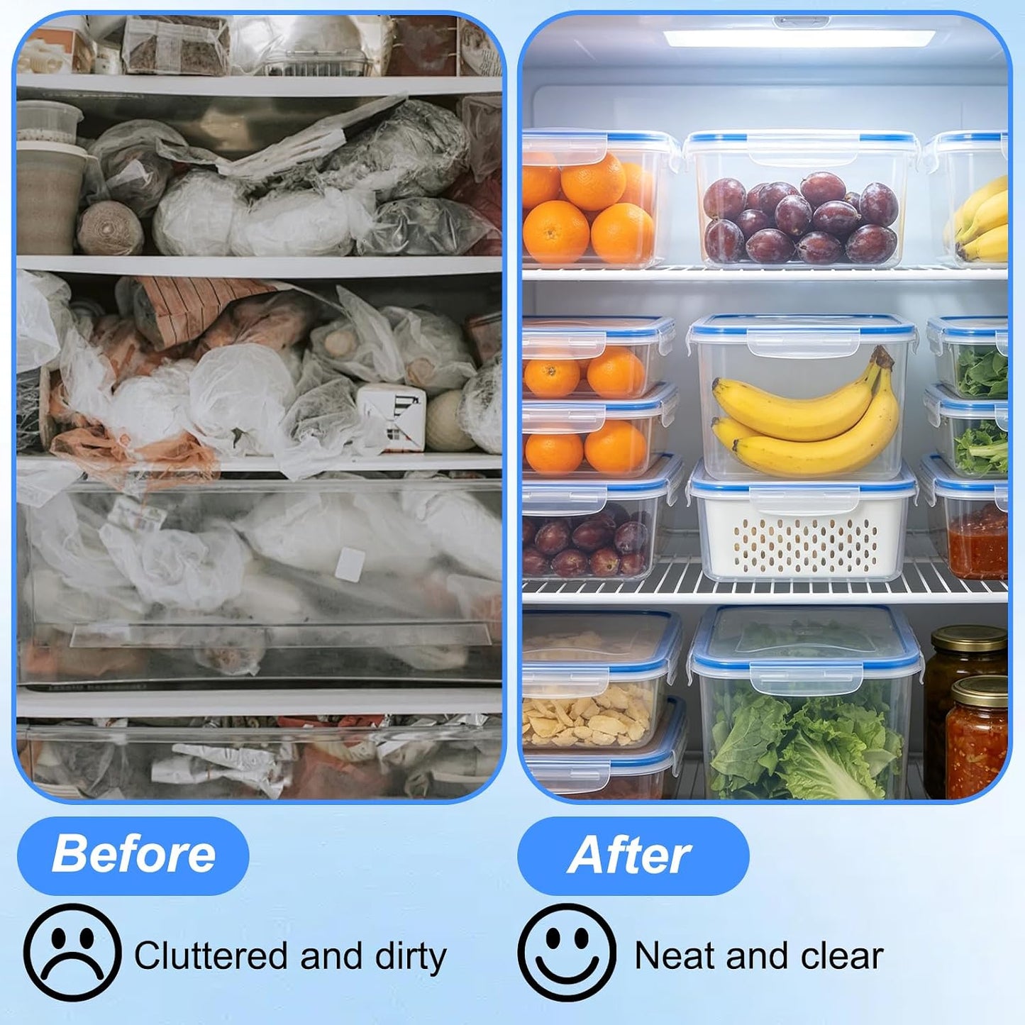 3 PCS Fruit Storage Containers for Fridge,Removable Colander,Fresh Longer | Airtight Food Storage Containers,Keep Fresh Longer,Household Transparent Plastic Food Storage Box-Including Drain Basket