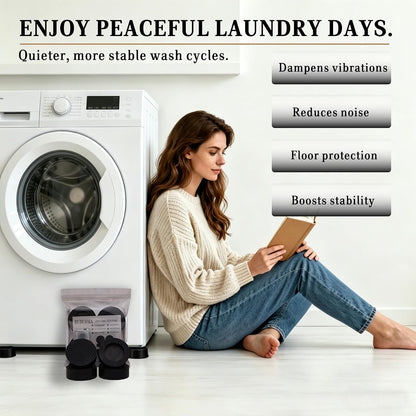 Anti Vibration Pads for Washing Machine, Fits Feet up to 1.96 in | Anti-Slip Rubber Leveling Feet, Noise & Vibration Dampening, Washer Dryer Stabilizer, Shock Absorber, Moisture-Proof, 4 Pack