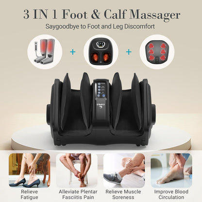 Shiatsu Foot Calf Massager with Heat & Remote, FSA Eligible HSA | 6-Level Compression, 3 Modes Kneading for Neuropathy Plantar Fasciitis, 360° Adjustable Bar for Feet Ankles Calves, Size 14