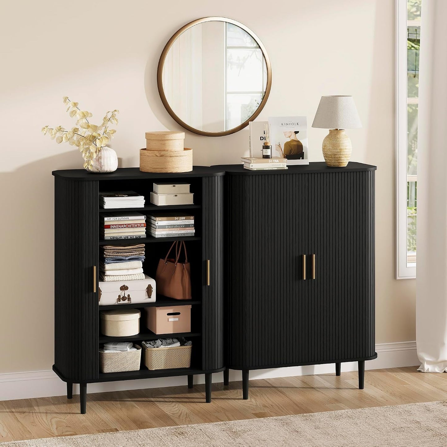 DHH Shoe Storage Cabinet with Sliding Door, 6-Tier Shoe Cabinet with Adjustable Shelves, Modern Freestanding Shoe Storage Organizer for Entryway, Hallway, Living Room (Walnut, 47 ")