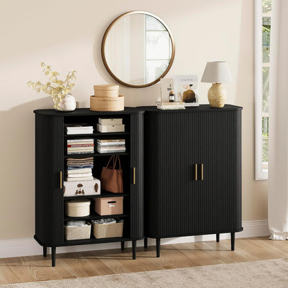 DHH Shoe Storage Cabinet with Sliding Door, 6-Tier Shoe Cabinet with Adjustable Shelves, Modern Freestanding Shoe Storage Organizer for Entryway, Hallway, Living Room (Walnut, 47 ")