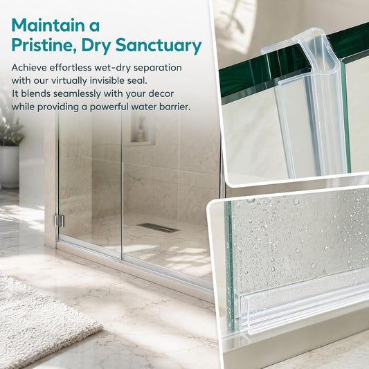 6.5 FT 8mm (5/16”) Thick Glass Shower Door Side Seal Strip Fit for Glass | Translucent Soft Frameless Door Sweep Seal to Stop Shower Leaks U Type Water Guard Barrier