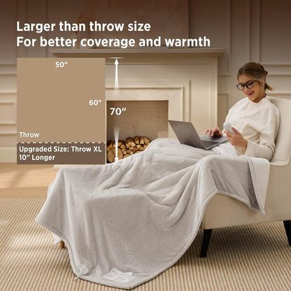 Bedsure Heated Blanket Throw, Soft Electric Blanket with Preheat, Cream