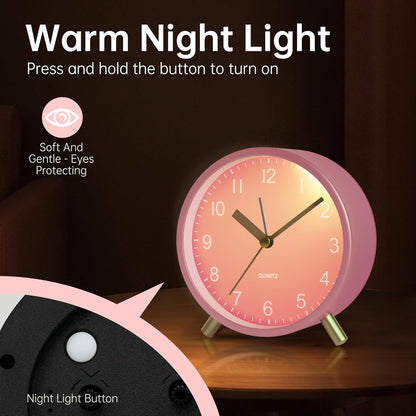JALL Analog Alarm Clock, 4 inch Super Silent Non Ticking Small Clock with Night Light, Battery Operated, Simple Design, Easy Setting for Office, Bedroom, Bedside, Desk, Teens, Elders, Adult, Green