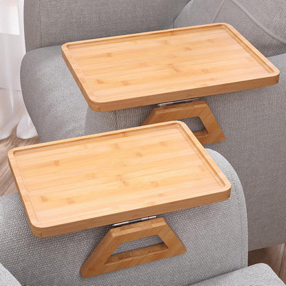2 Pack Bamboo Couch Arm Tray,Folding Sofa Armrest Table（Natural） | Clip-On Couch Desk,Foldable, high load-bearing, Non-slip, no assembly，easy to wipe clean，Natural bamboo,Gift box
