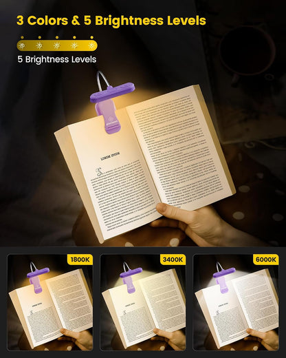 Glocusent Rechargeable Book Light, Clip on Light for Bedtime Reading