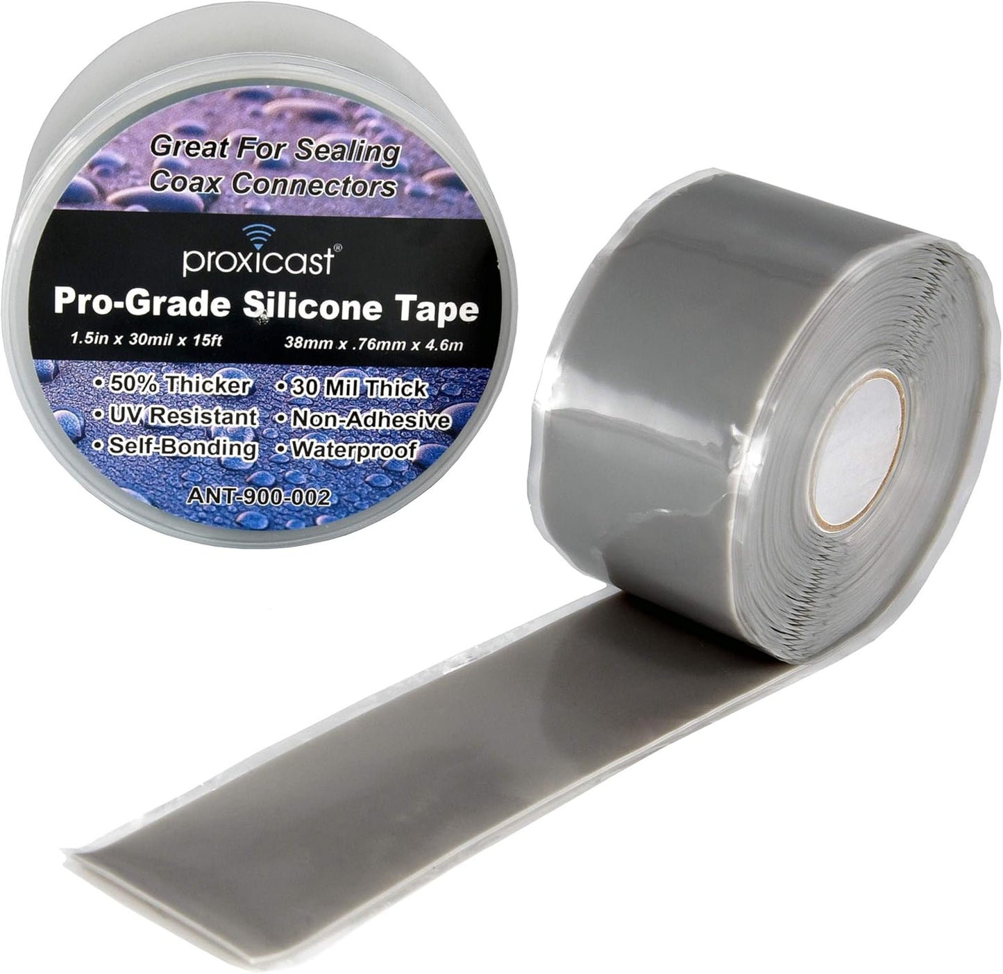 Proxicast Self Fusing Silicone Tape Waterproof - 1.5" x 15' Roll - Black | 30 mil Thick Weatherproof Rubber Coax Tape for Antennas, Electrical Wires, Pipe Leaks, Emergency Repairs - ANT-900-002