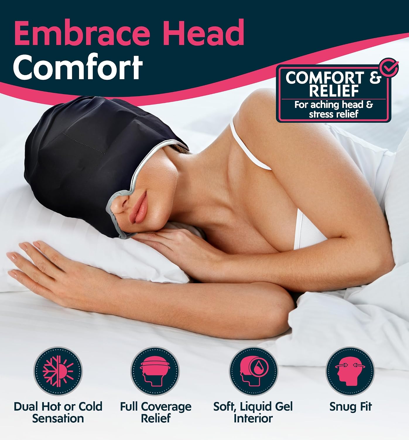 Magic Gel Migraine Ice Head Wrap - Real Migraine & Headache Relief | The Original Headache Cap | Cold, Comfortable, Dark & Cool; Endorsed by Physicians, Loved by Thousands - Purple