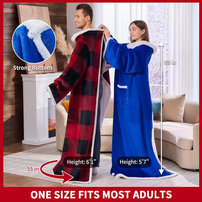 IFNOW Sherpa Wearable Blanket with Sleeves, Oversized Snuggle Robe, Purple | 430GSM Thick, 55x69", Big Pocket, TV Blanket,Fall Winter Dorm Essentials or Office, Christmas Birthday Gifts for Women Men