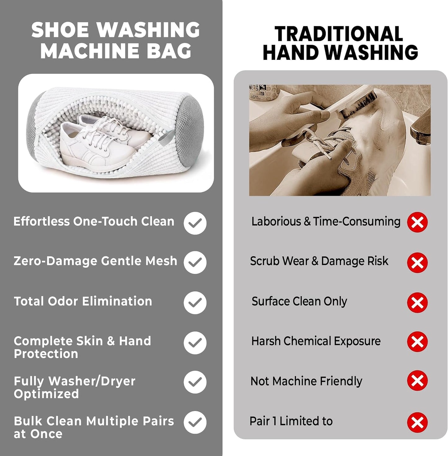Shoe Washing Machine Bag 3PCS – Laundry Shoes Bag for Washer & Dryer | Reusable Shoe Cleaning Bag, 360° Deep Microfiber Clean,Self-Locking Zipper