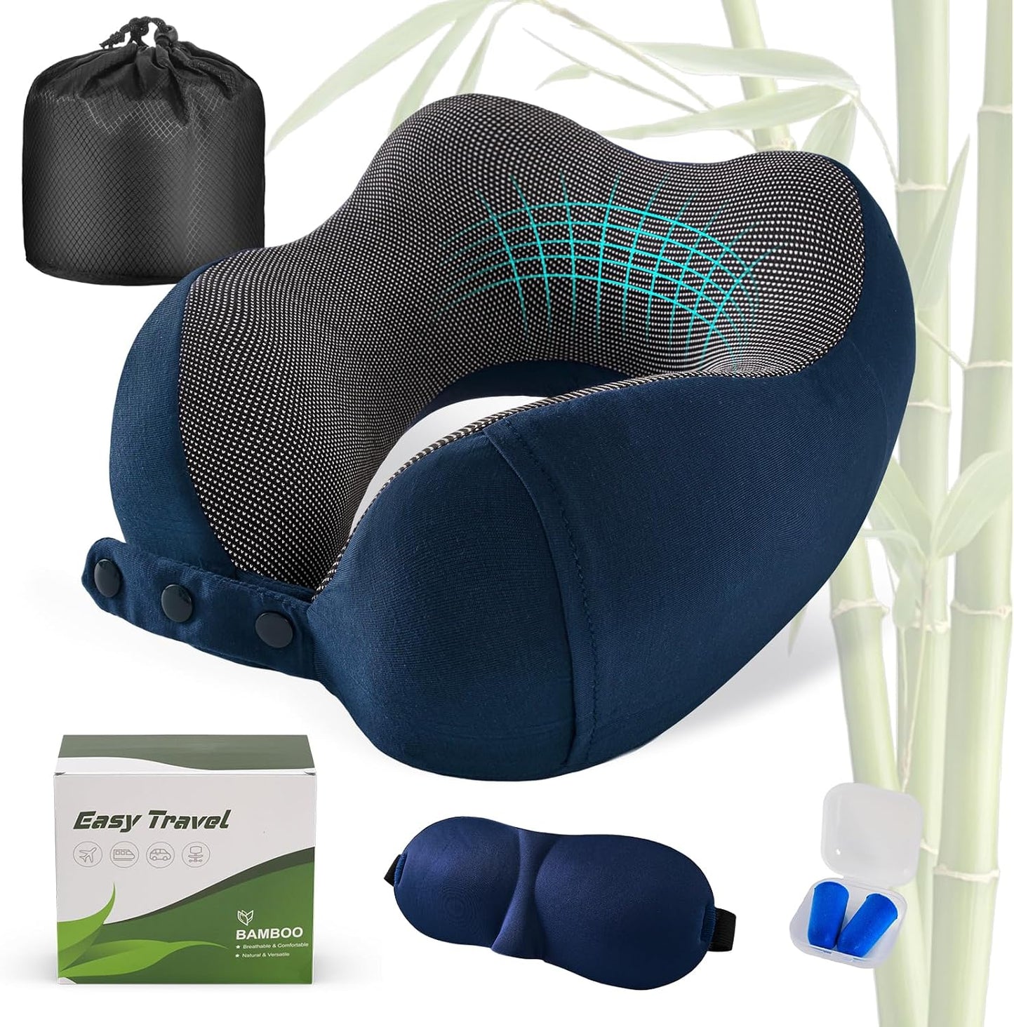 Cirorld Neck Pillow for Traveling, Travel Pillows for Airplanes,100% Pure Memory Foam Travel Neck Pillow, Adjustable Flight Pillow, Portable Plane Accessories with Eye Mask, Earplugs, Carry Bag