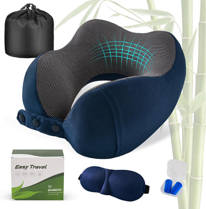 Cirorld Neck Pillow for Traveling, Travel Pillows for Airplanes,100% Pure Memory Foam Travel Neck Pillow, Adjustable Flight Pillow, Portable Plane Accessories with Eye Mask, Earplugs, Carry Bag
