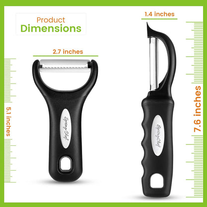 Spring Chef Swivel Potato Peeler & Julienne Vegetable Peeler w/Soft Handle | Premium Multifunctional Peelers for Kitchen with Sharp Stainless Steel Blades & Blade Covers, Dishwasher Safe Veggie Peelers