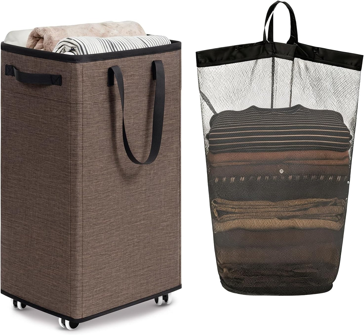 Goodpick 75L Laundry Basket with Wheels & Removable Wash Bag for Dorm | Rolling Laundry Basket with Handles for Dirty Clothes, Fodable Hamper for Laundry Room, Dorm Room Essentials, Grey