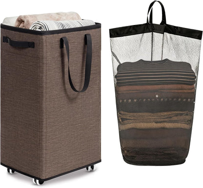 Goodpick 75L Laundry Basket with Wheels & Removable Wash Bag for Dorm | Rolling Laundry Basket with Handles for Dirty Clothes, Fodable Hamper for Laundry Room, Dorm Room Essentials, Grey