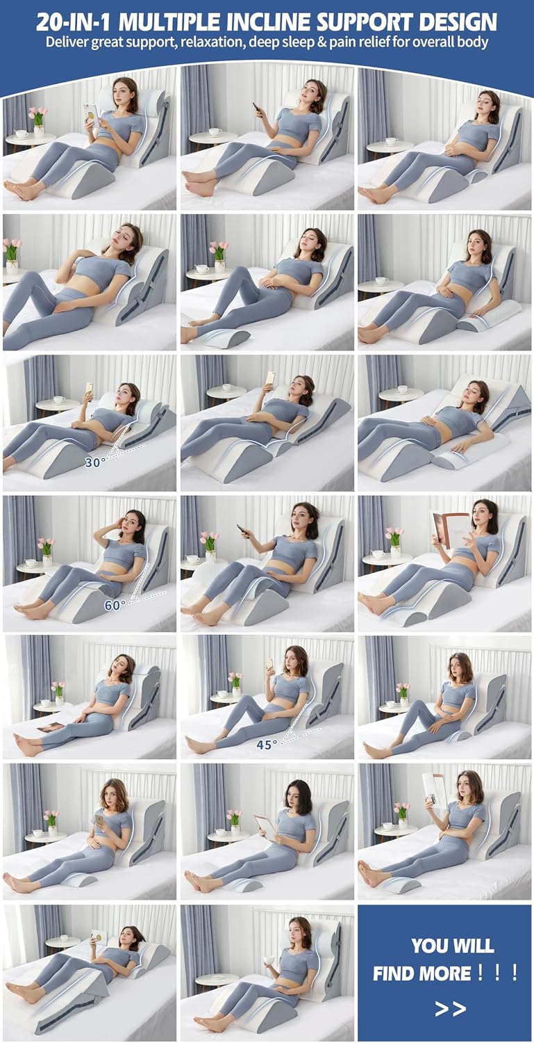 Simpledad Wedge Pillow for Sleeping, Orthopedic Bed Wedge Pillow Set