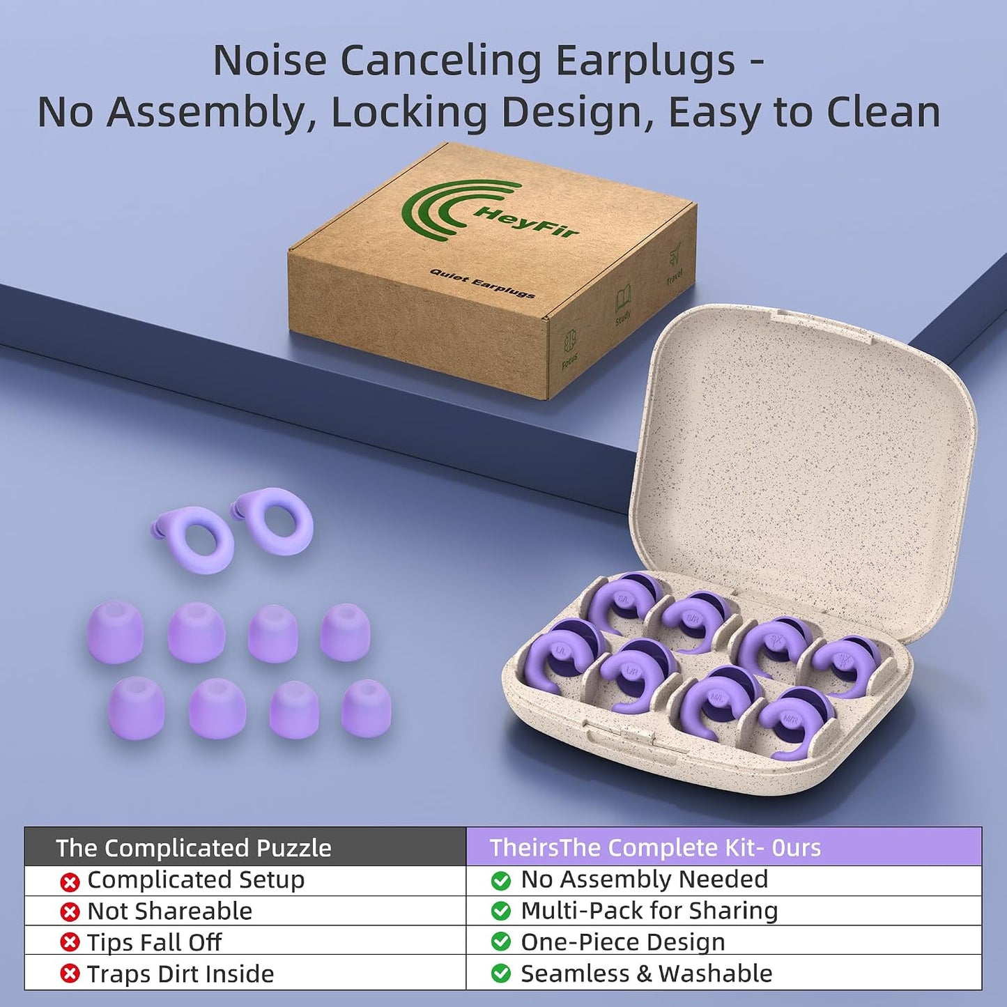 Noise Cancelling Ear Plugs Sleep 50dB NRR Side Sleep Small Ear | ultra soft silicone, reusable one-piece design, 4 sizes included, portable case