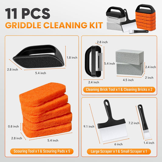Grill Brick for Cleaning Flat Top, Heavy Duty Grill Stone Griddle Brick | Pumice Grill Cleaning Brick with Handle & Scraper, Griddle Cleaner for Removing Stubborn Grease, Rust (5 PCS)