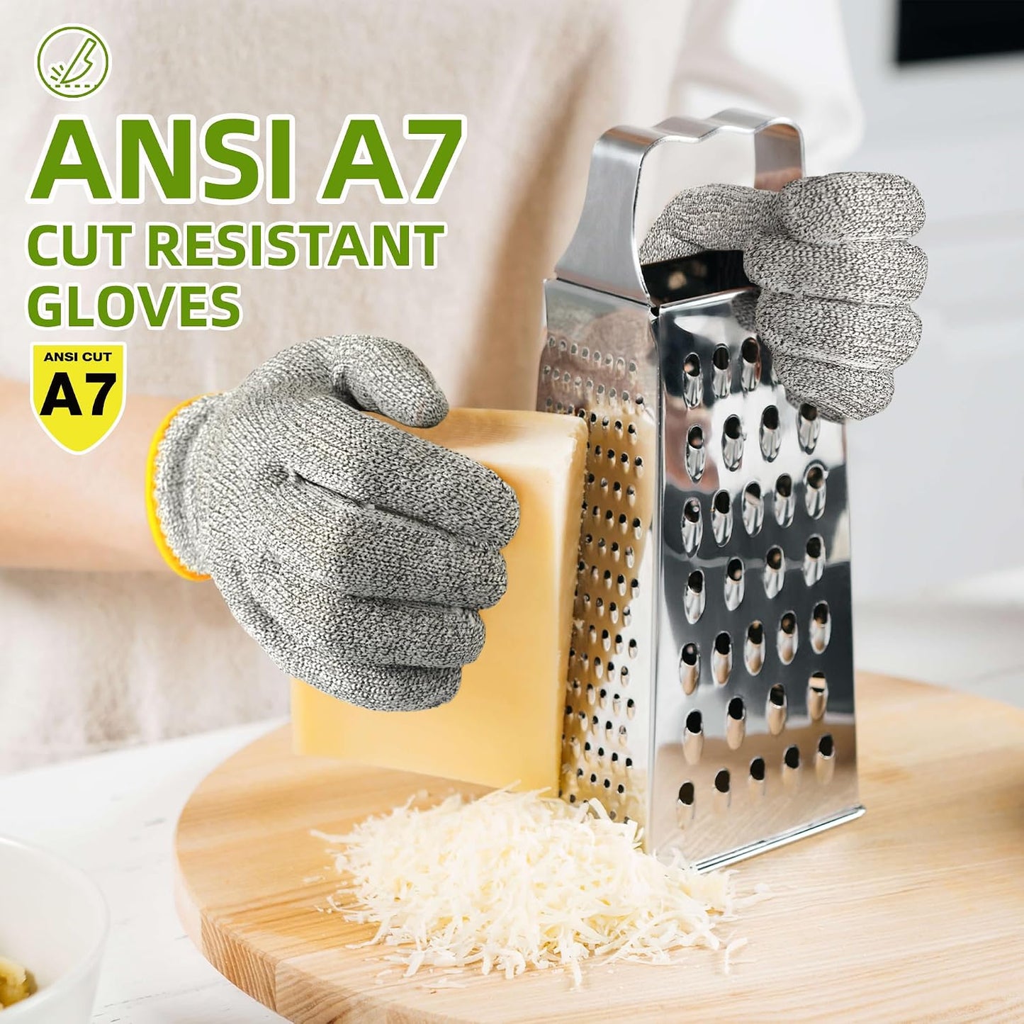 Schwer 2 Pairs ANSI A7 Cut Resistant Gloves, Mandoline Glove for Kitchen, Breathable & Comfortable, Food Grade Cutting Gloves for Meat Cutting, Fish Processing, Carving, and Shelling, PR1509, M