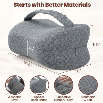 Knee Pillow for Side Sleepers, Supportive Memory Foam Leg Pillow for Side Sleeping with Elastic Strap, Heart-Shape Pillow Between Legs for Pain Relief on Sciatica, Hip Joints, Gray