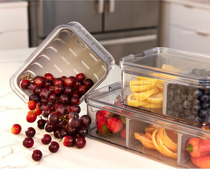 iDesign Small Fridge Berry Bin with Removable Colander Basket and Lid - Set of 2 - Clear/White