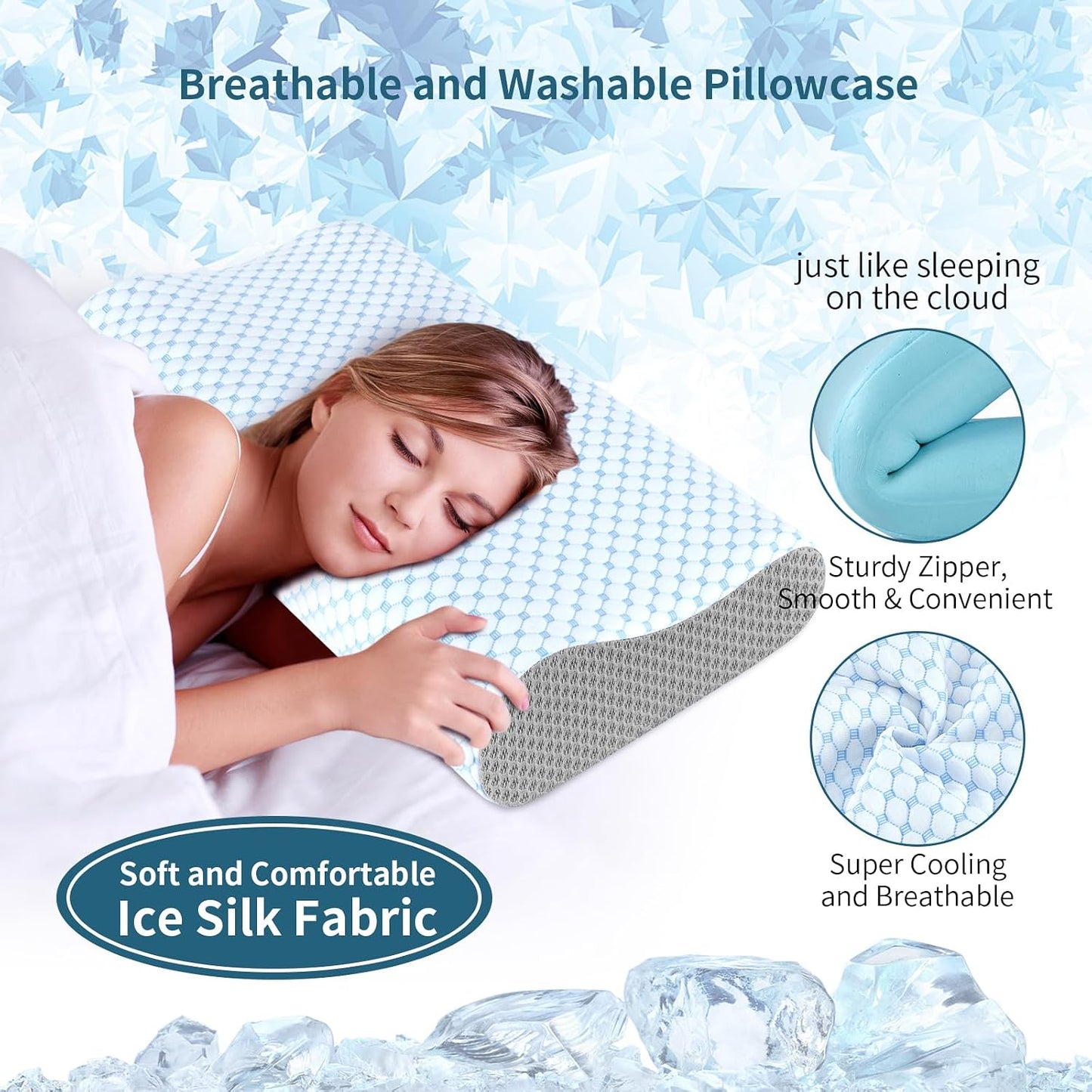 Cervical Pillow for Neck Pain Relief, Contour Memory Foam Pillows for Sleeping, Ergonomic Pillow Adjustable Orthopedic Cooling Pillow Bed Pillow Neck Support for Side Back Stomach Sleepers(Blue)