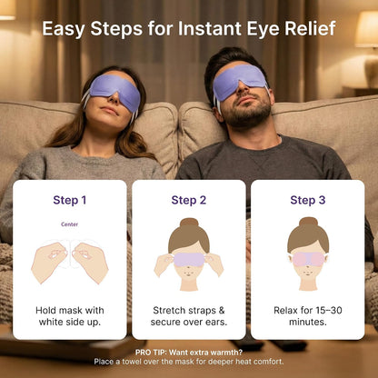 Steam Eye Mask 30 Pack – Self Heating Warm Compress for Dry Eyes & Puffy Eyes, Lavender Heated Eye Mask for Sleep & Relaxation, Disposable for Eye Strain & Travel (Purple)
