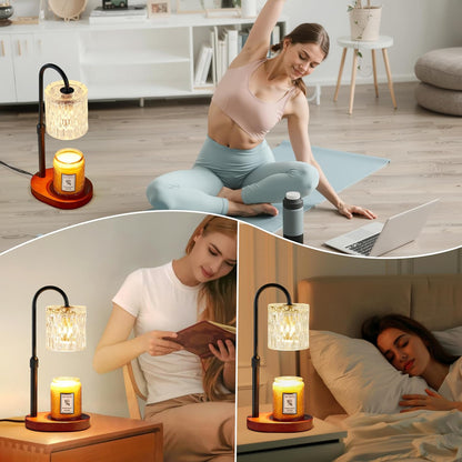 Dreamholder Electric Candle Warmer Lamp with Timer & Dimmer, Adjustable Height Wax Melt Warmer for Jar Candles, Wood Base Candle Melter, Floral Home Decor Gifts for Women, Mom, Natural Wood