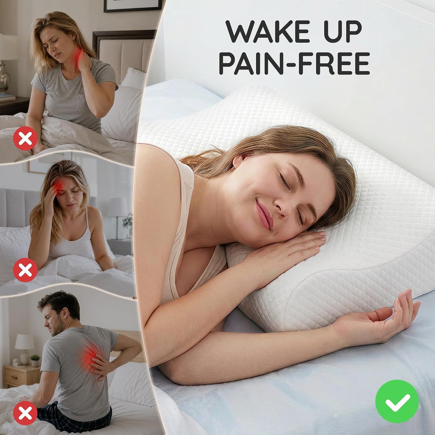 Contour Memory Foam Cervical Pillow for Neck Pain Relief, White | Orthopedic neck support | Standard size | side/back/stomach sleep | cervical alignment | two height choices | washable cover