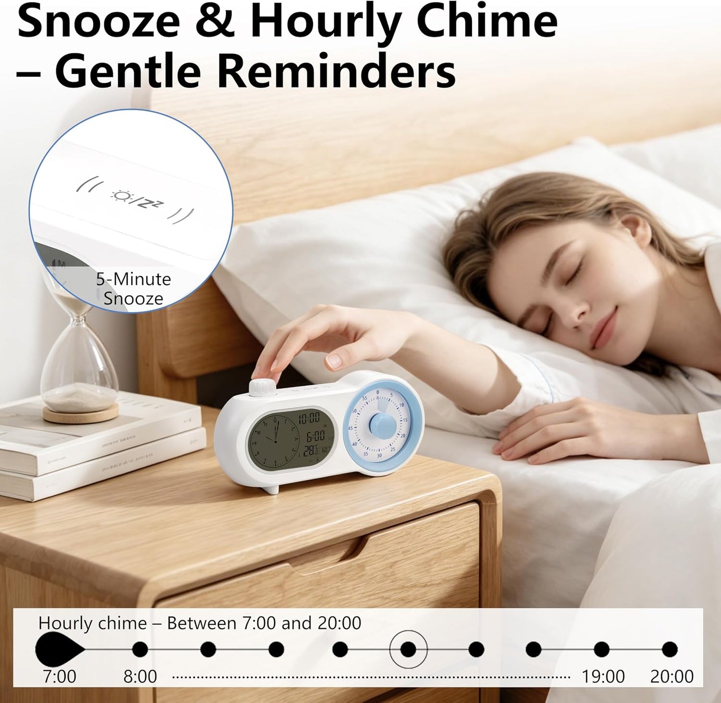 Lumuasky Digital Alarm Clock Visual Timer Silent Night Light with 60-Minute Countdown & 199-Day Count-Up, 3 Alarms, Snooze, Temperature Date Management Clock for Classroom, Home, Study (Blue)