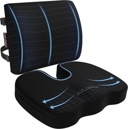 FORTEM Seat Cushion, Office Chair Cushion, Lumbar Support Pillow for Office Chair, Memory Foam Car Seat Cushions, Sciatica Coccyx Tailbone Pain Relief, Cushions for Back Support, Washable, Non Slip