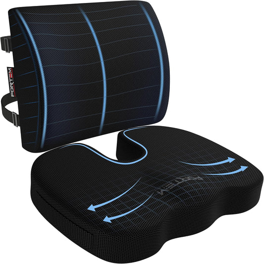 FORTEM Seat Cushion, Office Chair Cushion, Lumbar Support Pillow for Office Chair, Memory Foam Car Seat Cushions, Sciatica Coccyx Tailbone Pain Relief, Cushions for Back Support, Washable, Non Slip