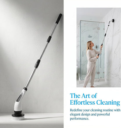 Electric Spin Scrubber - Ditch the Scrubbing! Long Handle Shower Scrubber with 9 Replaceable Heads & 2 Speed Cordless Brush in Modern White!