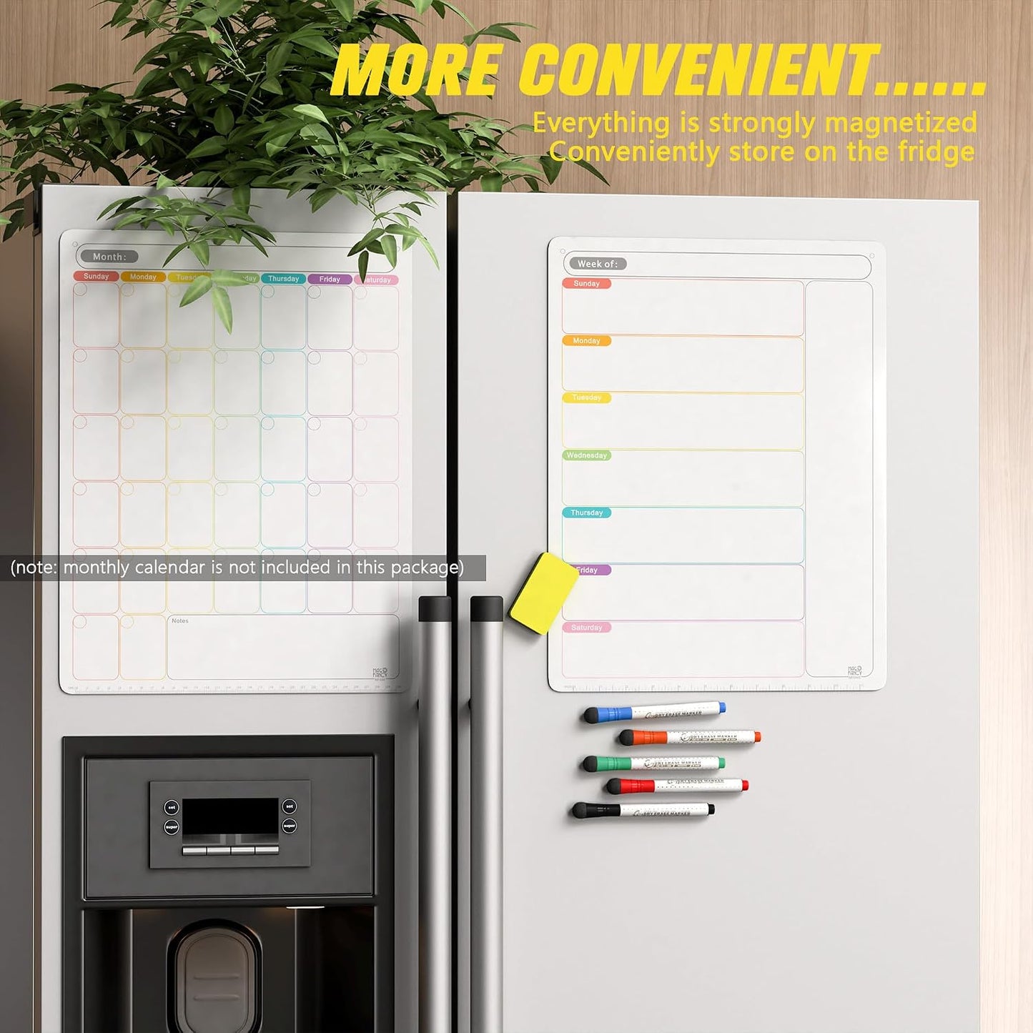 Magnetic Calendar for Fridge, Dry Erase Weekly Planner, 13" x 16.9" | Strong Magnetic Hold, Vertical Weekly Layout, Large Daily Spaces, Easy to Clean, Color-Coded, Dual-Magnet Markers & Eraser