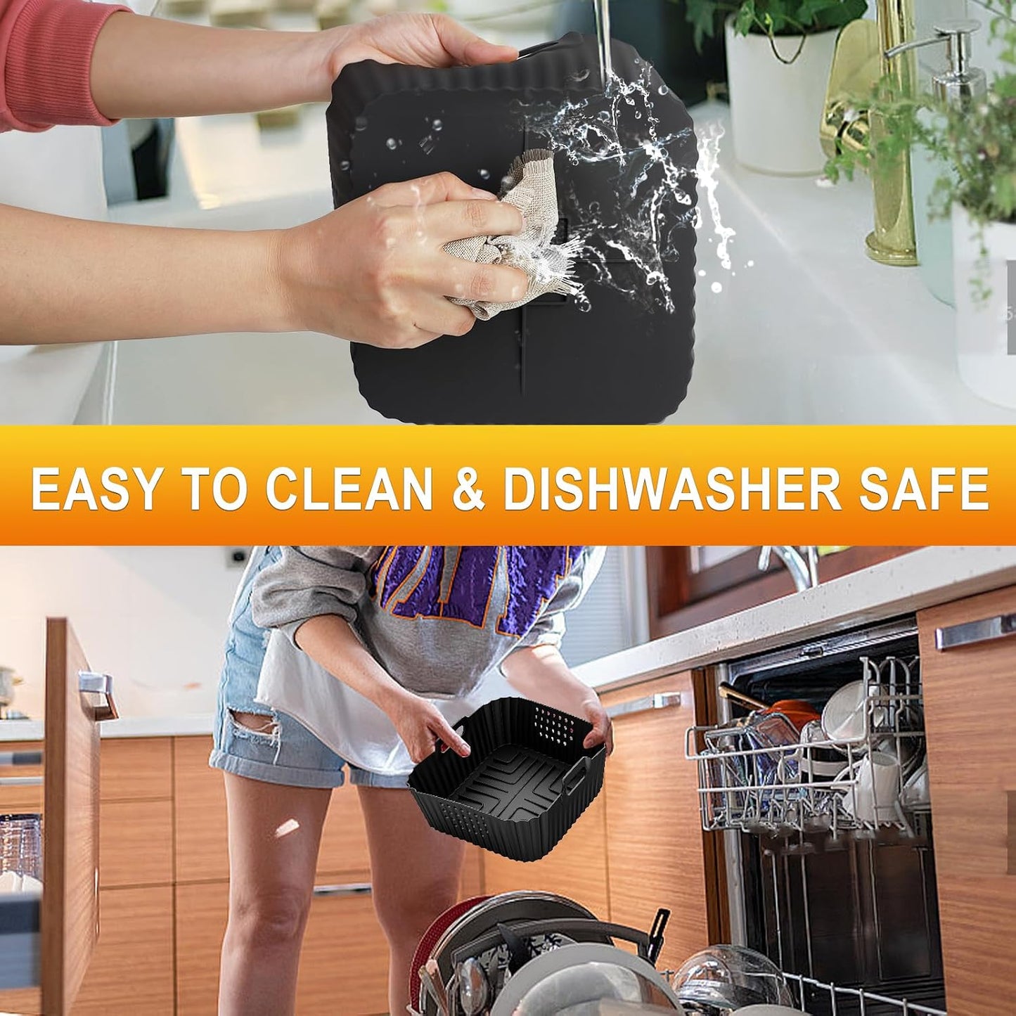 HOMELYLIFE Air Fryer Silicone Liners for Ninja AF141 AF142 5QT & AF181 6.5 QT AirFryer, Air Fryer Accessories for Cosori 5QT/6QT, 2 Pcs 9in Reusable Square Liners for Instant 6Qt &Other 5-8QT AirFryer
