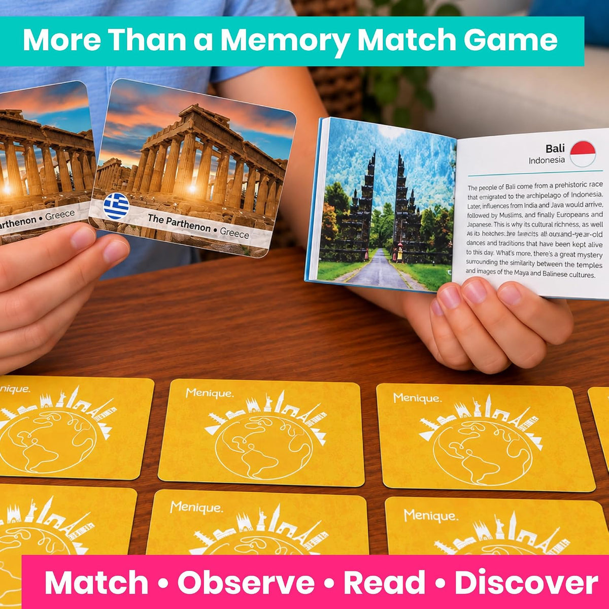 Menique Flags of the World Memory Matching Game – 100 Cards, 50 Countries & Capitals – World Flags Flash Cards for Kids & Adults – Color-Coded by Continent