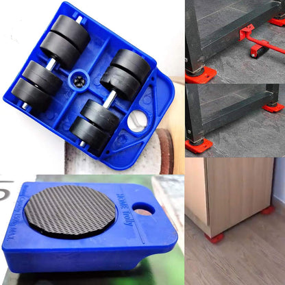 Markeny 5 Pack Mover Tool Set Furniture Lifter Durable Heavy Appliance Furniture Lifting 360 Degree Rotatable Pads, 1 Lifting Rod and 4 Furniture Moving Rollers (Blue)