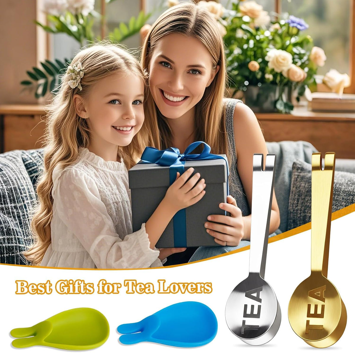 JEPELUS 2Pcs Tea Bag Squeezer Tongs with 2Pcs Tea Bag Holder Strainer