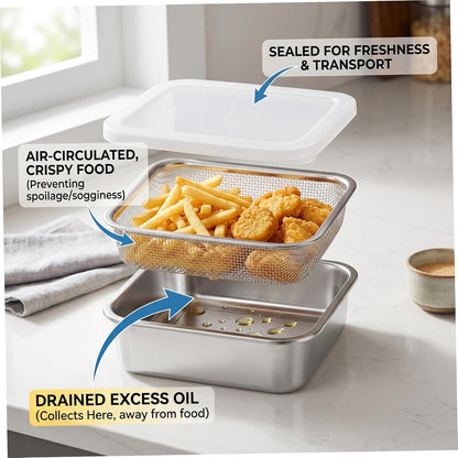 Square Strainer, 3PCS/Set Fruit Storage Containers For Fridge, 304 Stainless Steel Square Strainer With Lid, Lettuce Keeper & Dish, 1500ml, Fruit Storage Containers For Fridge