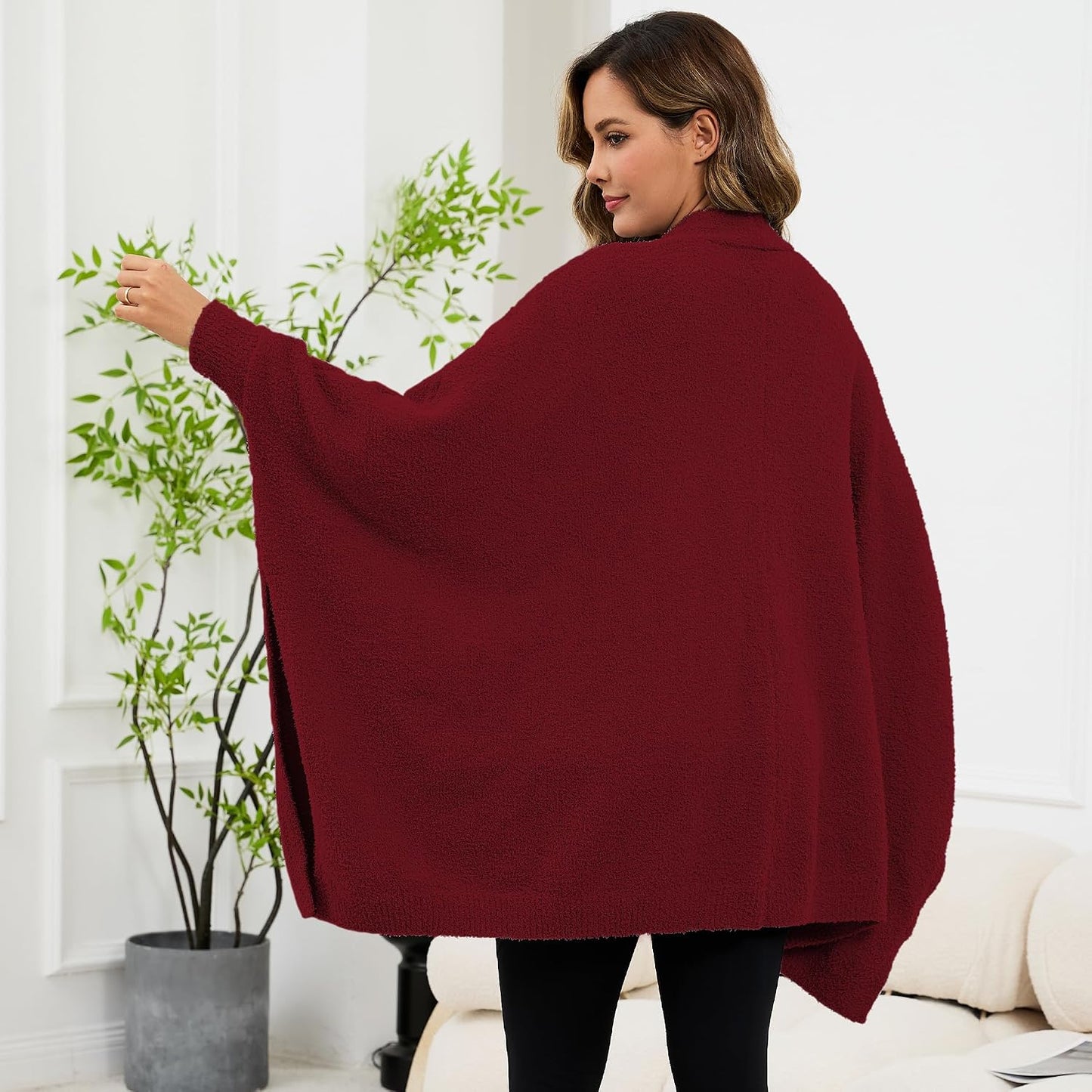 Wearable Blanket Sherpa Poncho Unique Office Work Warm Cozy Shawl TV Throw Blankets, Plush Cape Wrap for Adults