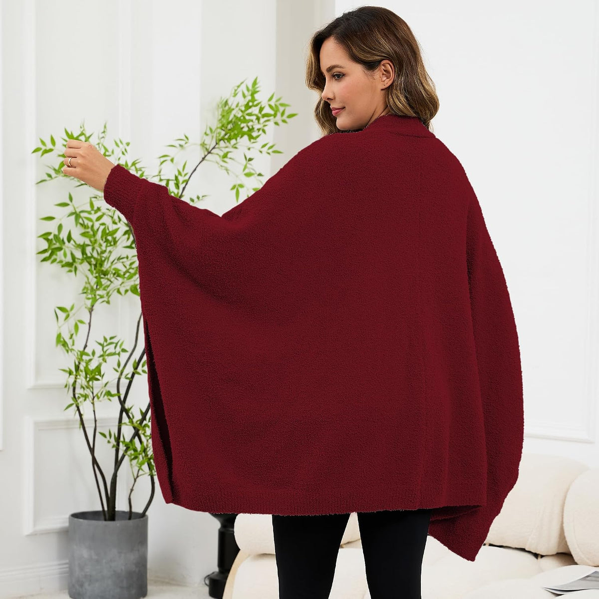 Wearable Blanket Sherpa Poncho Unique Office Work Warm Cozy Shawl TV Throw Blankets, Plush Cape Wrap for Adults