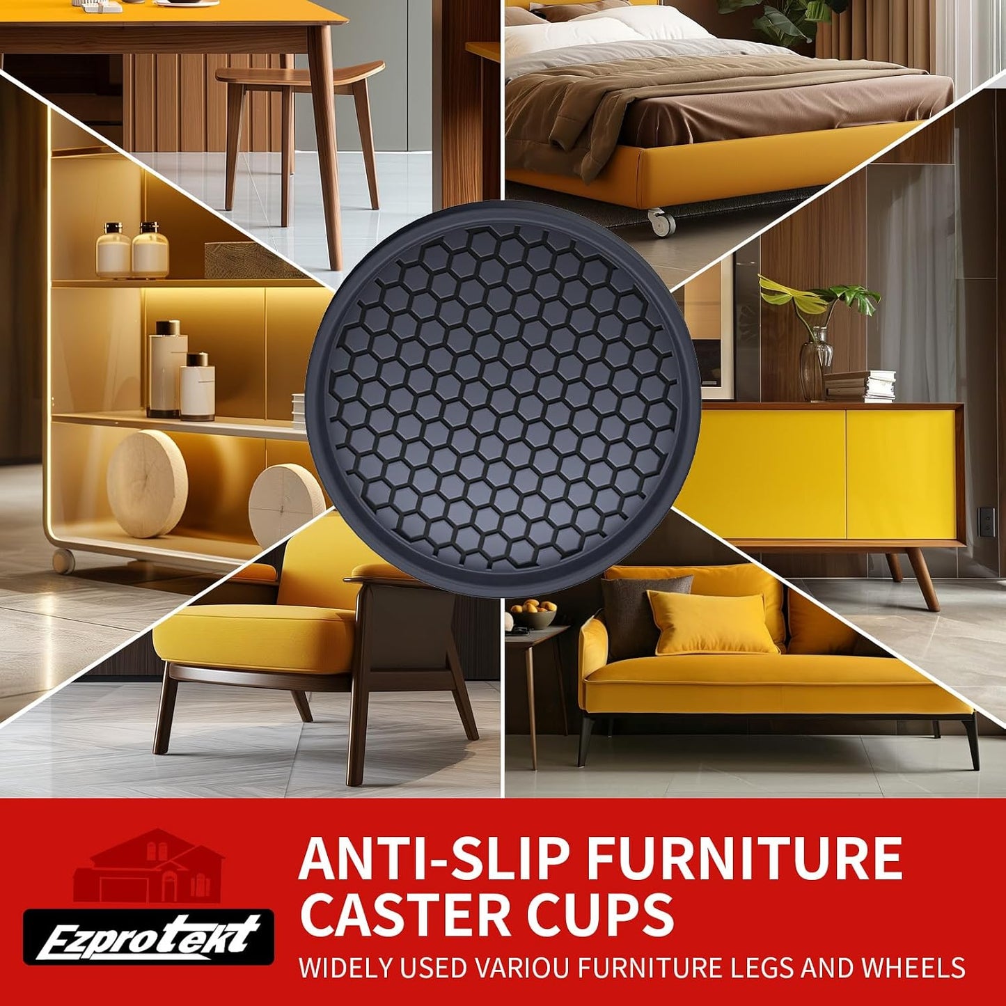 Ezprotekt Non Slip Furniture Pads, 12 Pcs 2" Anti Skid Rubber Furniture Caster Cups, Anti-Slip Furniture Coasters for Hardwood Floors, Anti Slide Floor Protectors for Bed Couch Stoppers (Black)