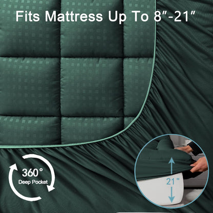 HYLEORY Queen Mattress Pad Quilted Fitted Mattress Protector Cooling Pillow Top Mattress Cover Breathable Fluffy Soft Mattress Topper with 8-21" Deep Pocket, Dark Grey