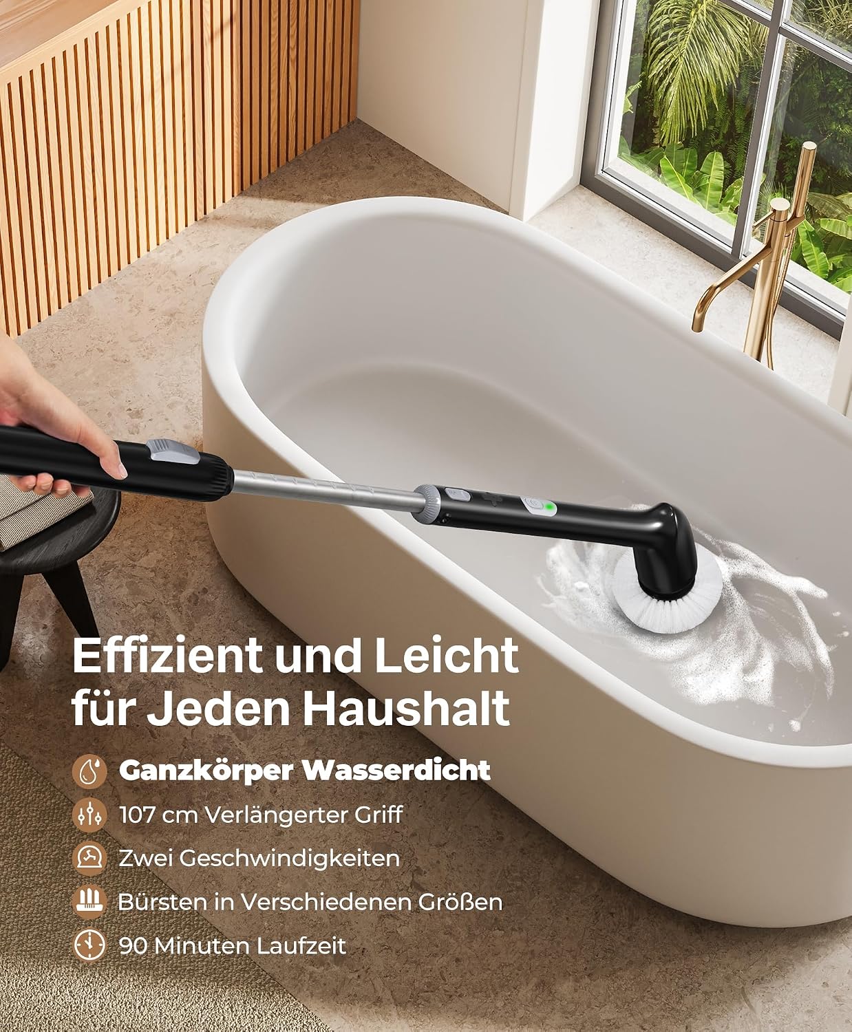 Electric Cleaning Brush, New Full-Body IPX7 Waterproof & 42inch Long Handle | Bathroom Cleaner Brush, Shower Scrubber, 3 Handle Lengths & 7 Heads Replacement, Cleaning Supplies for Tub Shower Tile Floor