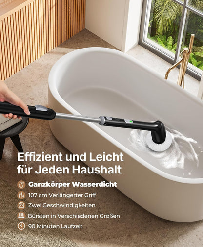 Electric Cleaning Brush, New Full-Body IPX7 Waterproof & 42inch Long Handle | Bathroom Cleaner Brush, Shower Scrubber, 3 Handle Lengths & 7 Heads Replacement, Cleaning Supplies for Tub Shower Tile Floor
