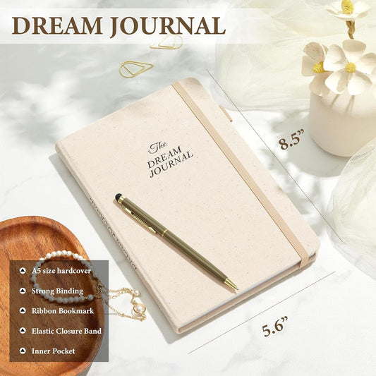 JUBTIC Guided Dream Journal Hardcover with Prompts, Beige