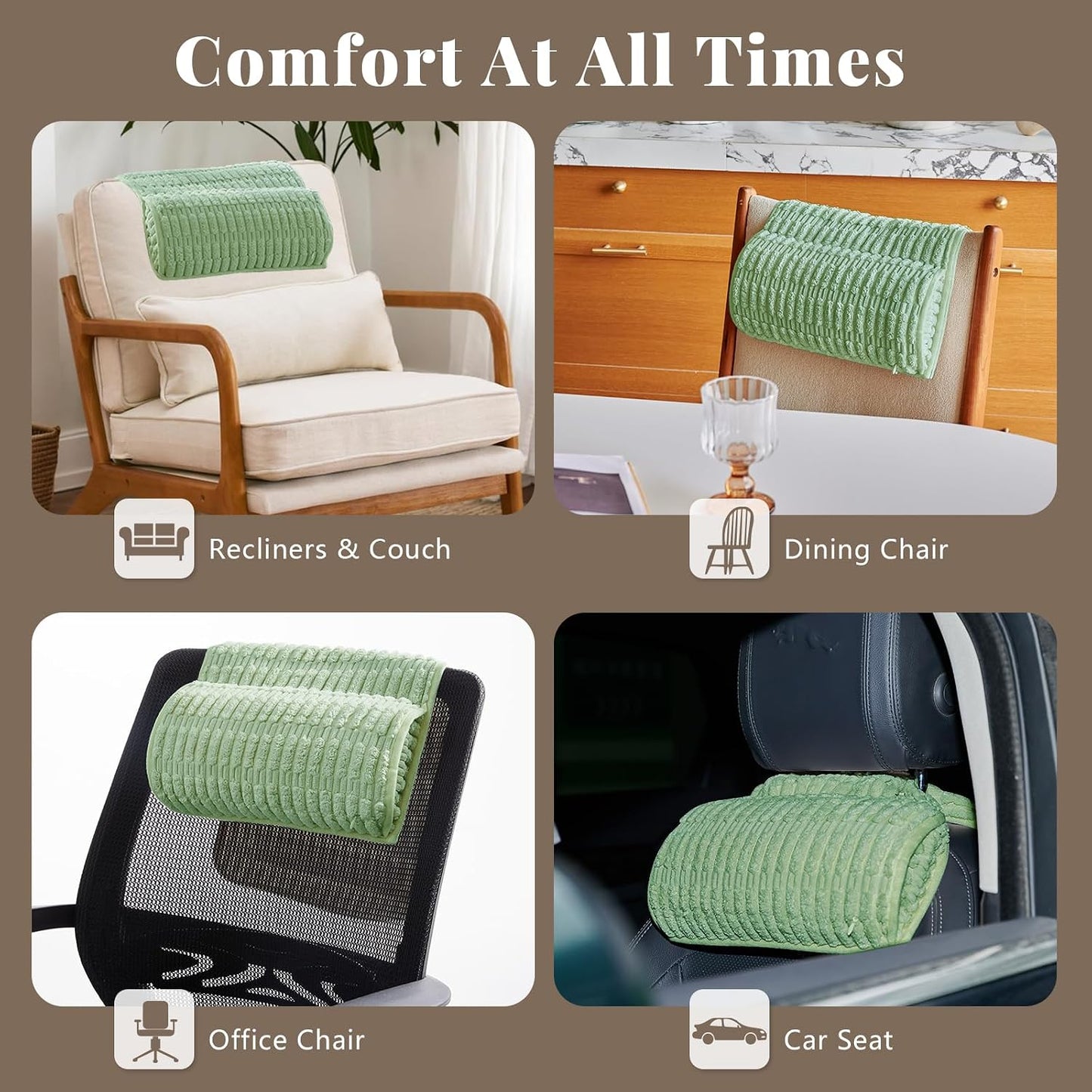 Headrest and Support Pillow,Recliner Pillow for Neck, Head, or Foot for Office or Massage Chairs, Neck Pain Relief and Cervical Support. Nonslip, Zipped Cover.(Cream, 5.5" Wx13 Lx3 H)