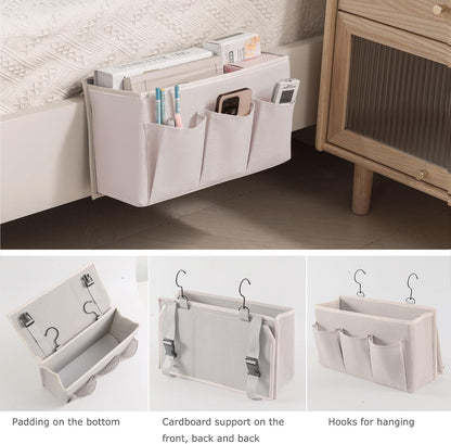 Bedside Caddy/Bedside Storage Organizer Hanging Bag with Three Options,Suitable for home beds, sofas, and dormitory beds—can hold magazines, books, phones, iPads, remote controls. (Gray)
